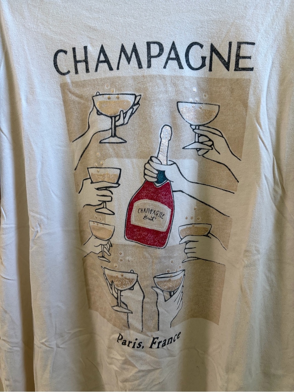 Champagne Graphic Party Tee in Cream